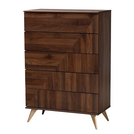 Baxton Studio Graceland Mid-Century Modern Transitional Walnut Brown Finished Wood 5-Drawer Storage Chest 236-13275-ZORO